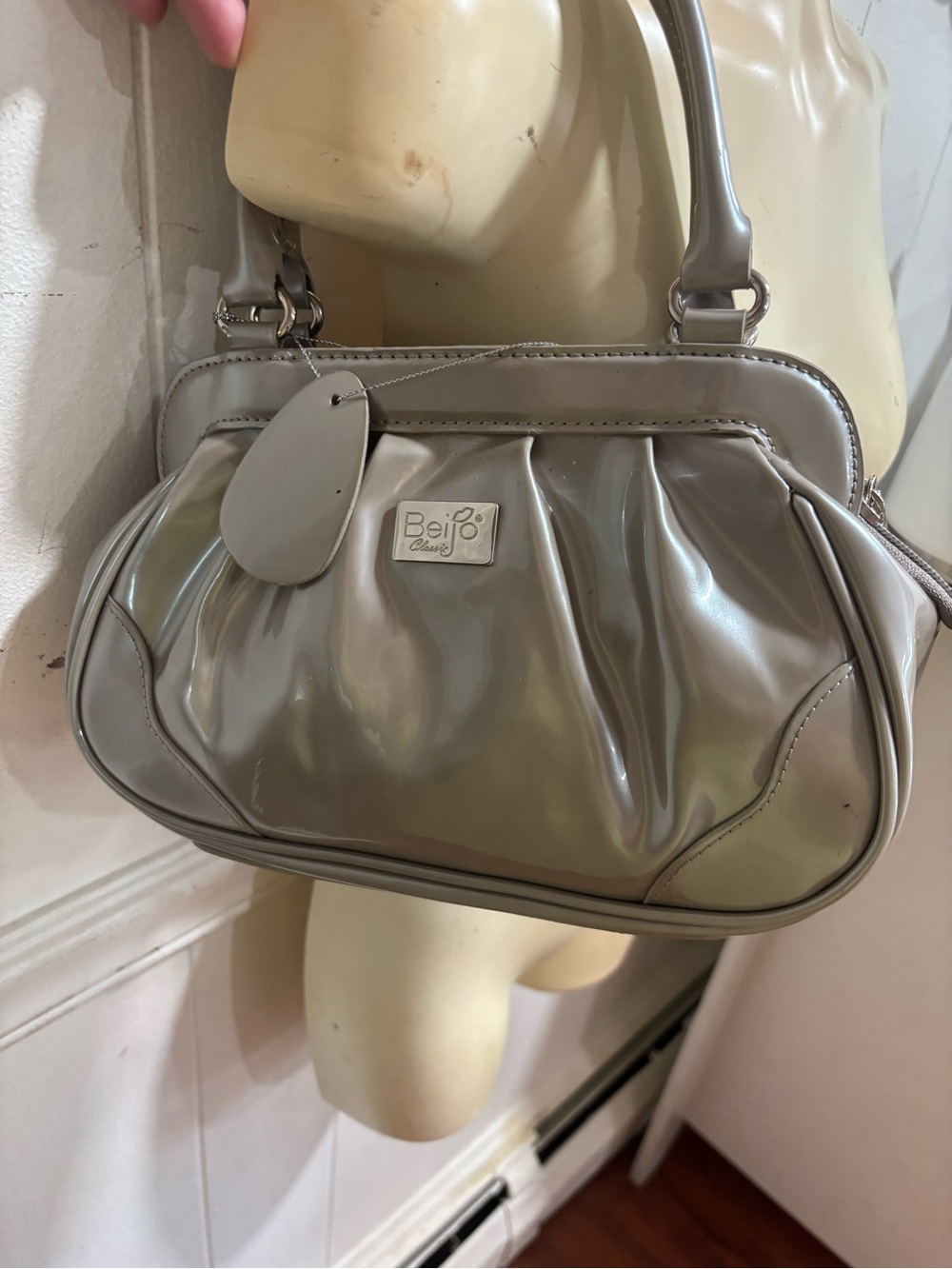 Beijo Glossy Taupe Patent Shoulder Bag